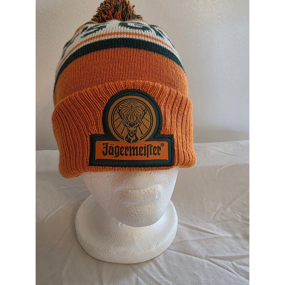 Jagermeister Beanie Hat Mens One Size Orange Zero Degrees Given Pom Stocking Cap